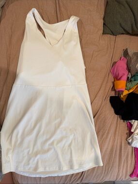 Fabletics Cream V-Neck Racerback A-Line Dress